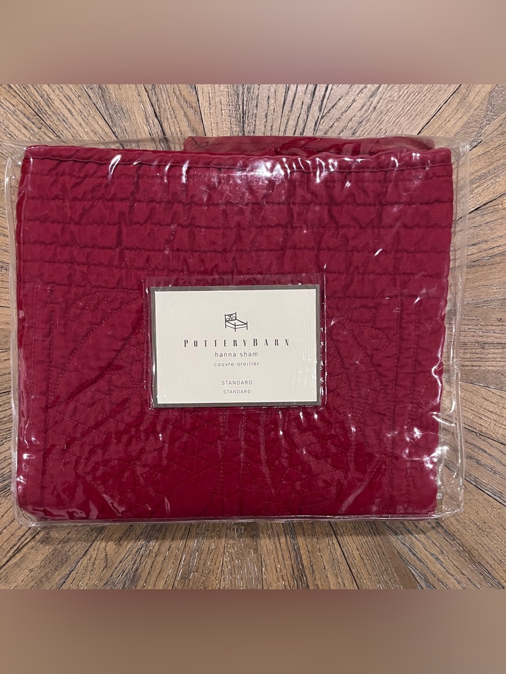 NEW Pottery Barn Hanna Standard Quilted Sham Burgundy Red Linen Cotton